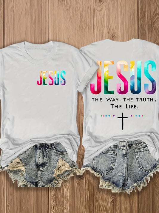 Women's Inspirational Graphic T-Shirt - Round Neck Short Sleeve – White Printed – White option – main product image