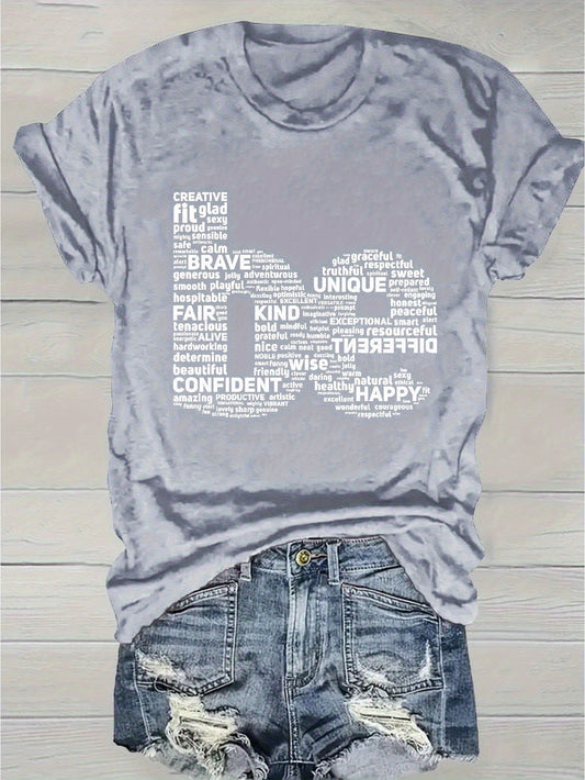 Women's Inspirational Graphic T-Shirt - Round Neck Short Sleeve Word Cloud – Purple option – main product image