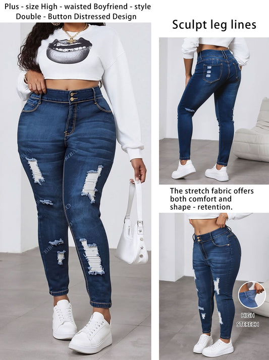 Women's Jeans - Dark Blue Distressed – Sizes 1XL–5XL – Blue option – main product image