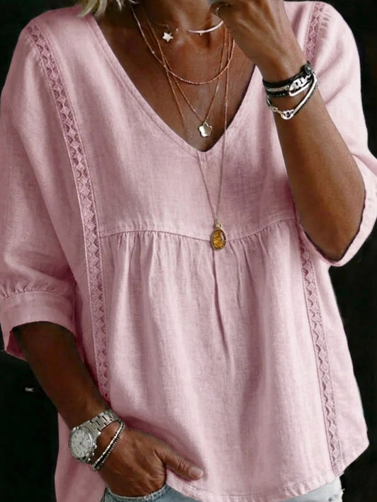 Women's Lace Blouse - Lace Detail – 3/4 Sleeve – Yellow option – main product image