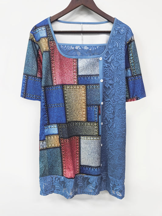 Women's Lace Blouse - Lace Detail – Blue – main product image