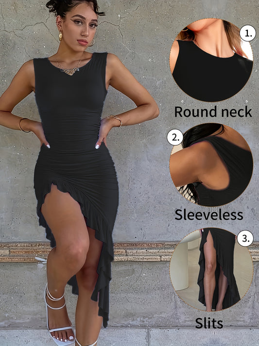 Women's Lace Crew Neck A-Line Dress – Sleeveless – Black option – main product image