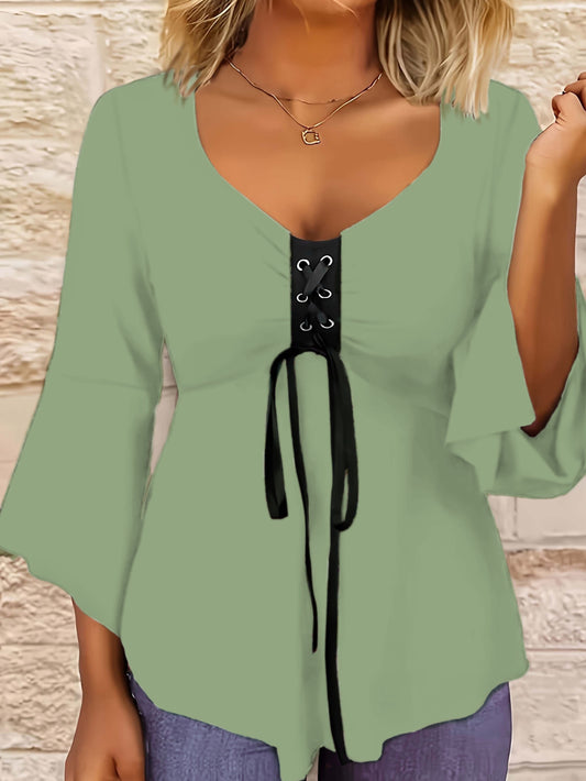 Women's Lace Detail Blouse - Classic Neck Short Sleeve – Black detail view