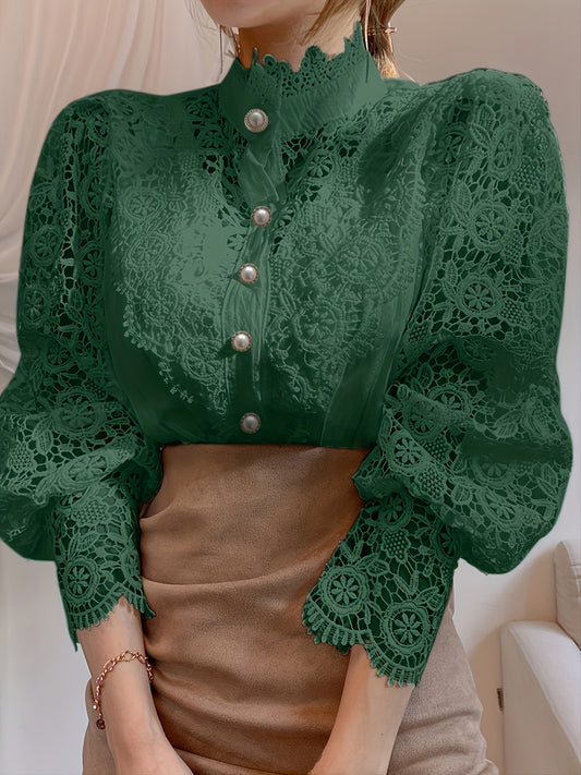 Women's Lace Detail Blouse - Classic Neck Short Sleeve – Sizes S–XXL – Green option – main product image