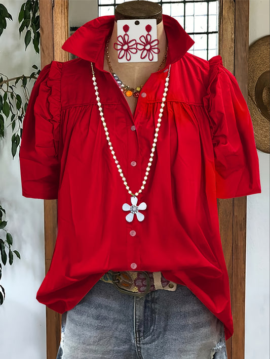 Women's Lace Detail Blouse - Regular Fit – Red – Red option – main product image