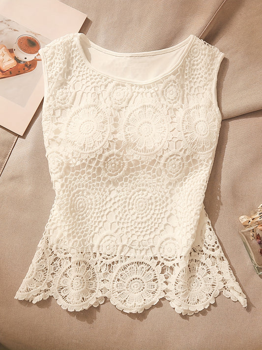 Women's Lace Detail Camisole - Crew Neck Sleeveless – White option – main product image