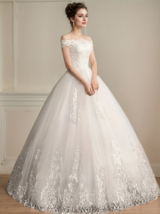 Women's Lace Off Shoulder Wedding Dress – White option – main product image