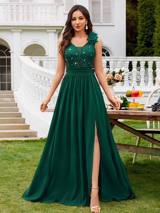 Women's Lace V-Neck Maxi A-Line Dress - Sleeveless – main product image