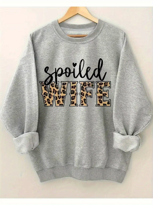 Women's Leopard Print Crewneck Sweatshirt - Crew Neck Long Sleeve – Grey option – main product image