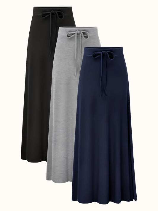 Women's Maxi A-Line Skirt 3-Pack - High-Waist Solid Color – Navy option – main product image