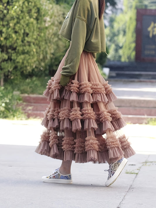 Women's Maxi A-Line Skirt - Solid Color Tulle Layer – main product image