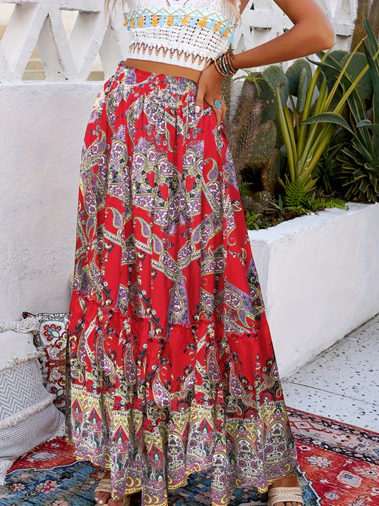 Women's Maxi Skirt - Paisley Print – Red option – main product image