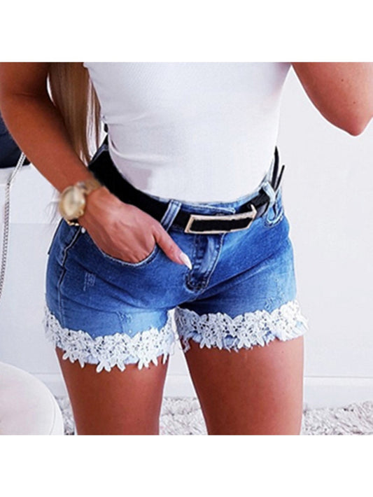 Women's Mid-Rise Denim Shorts - Lace-Up Regular Fit – Blue option – main product image