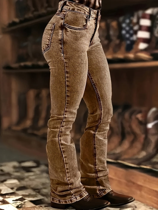 Women's Mid-Rise Flare Jeans - Khaki Distressed – Khaki option – main product image