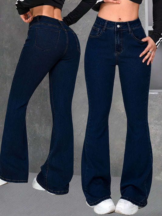 Women's Mid-Rise Flare Jeans - Medium Blue Stretch – Blue option – main product image