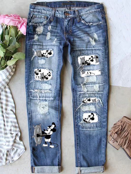 Women's Mid-Rise Jeans - Blue Distressed – Blue option – main product image