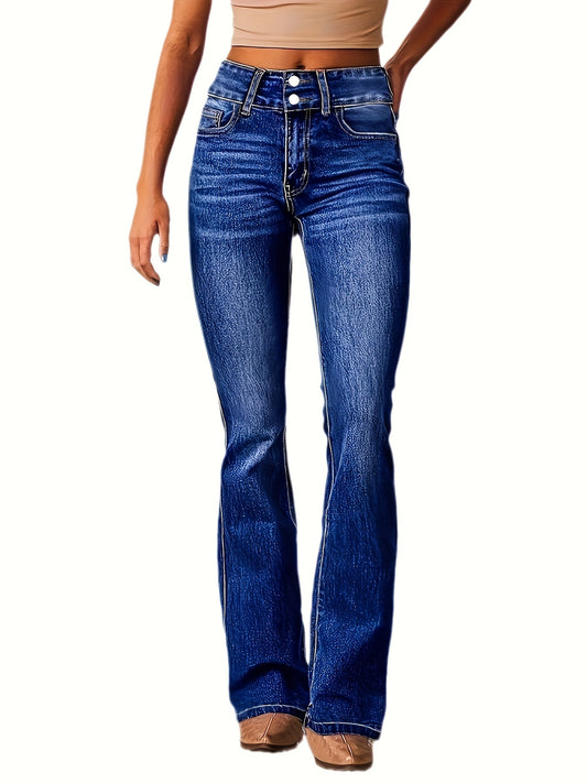 Women's Mid-Rise Jeans - Dark Blue Button Detail – Blue option – main product image