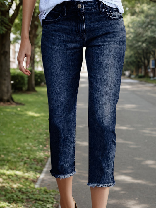 Women's Mid-Rise Jeans - Light Blue Raw Hem Stretch – Blue option – main product image