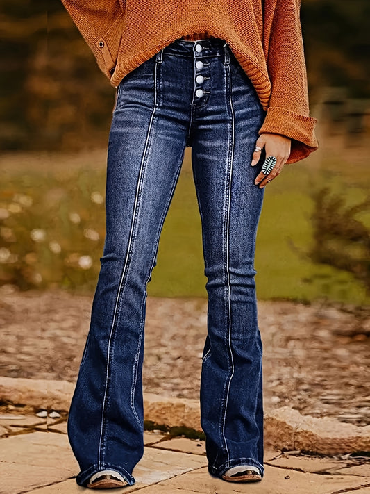 Women's Mid-Rise Skinny Jeans - Dark Blue Button Detail Stretch – Blue option – main product image