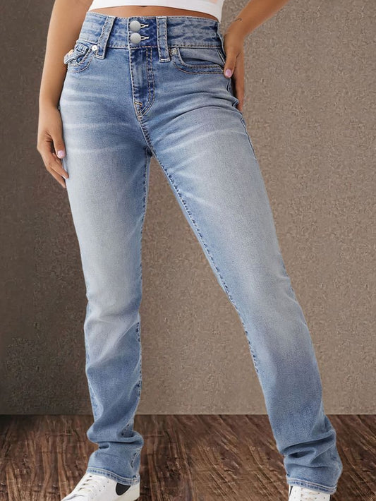 Women's Mid-Rise Skinny Jeans - Light Blue Button Detail – Blue option – main product image