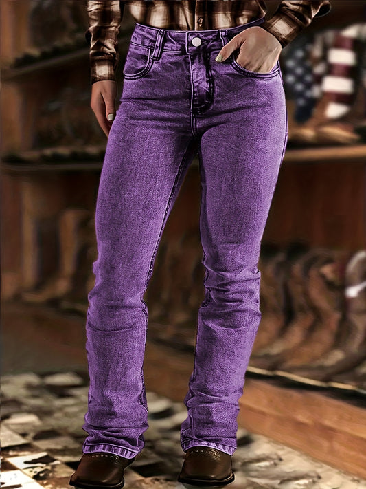 Women's Mid-Rise Skinny Jeans - Purple Button Detail Stretch – Purple option – main product image