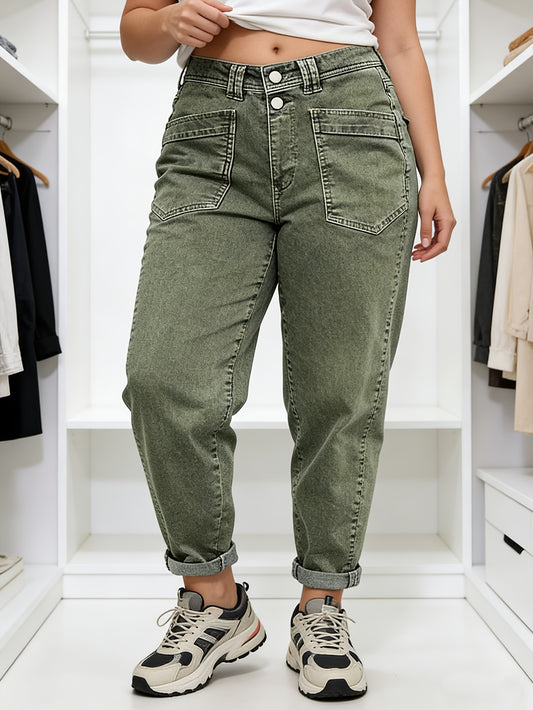 Women's Mid-Rise Straight Leg Jeans - Brown Pocket Detail – Brown option – main product image