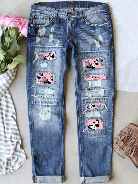Women's Mid-Rise Straight Leg Jeans - Christmas Distressed – main product image