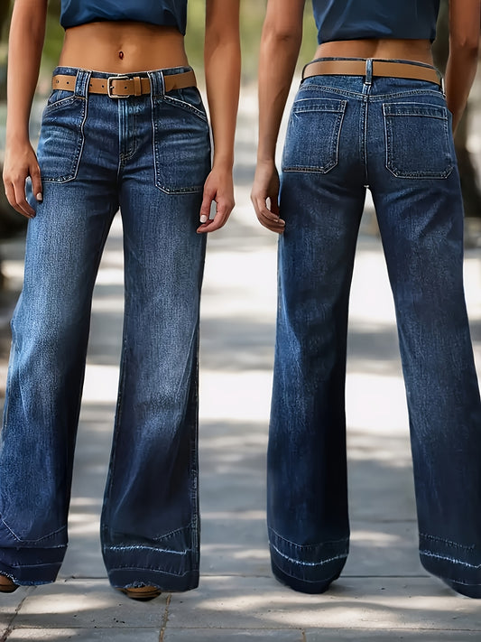 Women's Mid-Rise Straight Leg Jeans - Dark Blue – Blue option – main product image