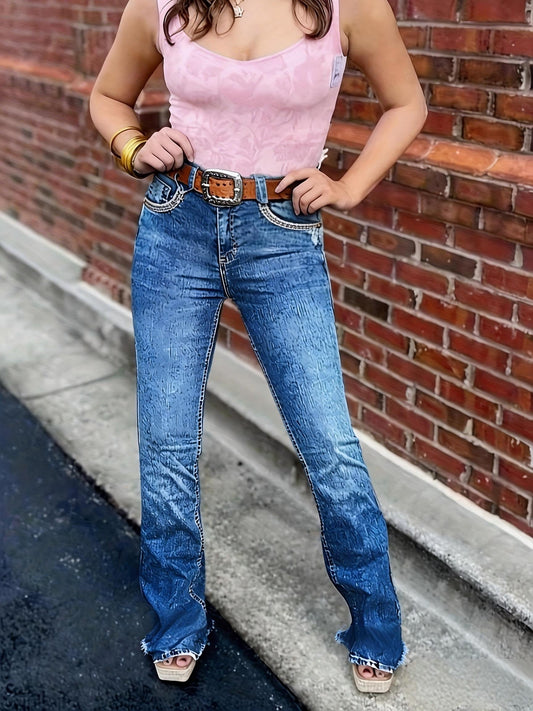 Women's Mid-Rise Straight Leg Jeans - Medium Blue Pocket Detail – Blue option – main product image
