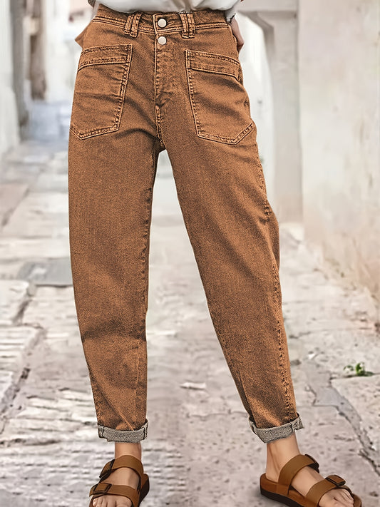 Women's Mid-Rise Straight Leg Jeans - Olive Green Pocket Detail Stretch – Green option – main product image