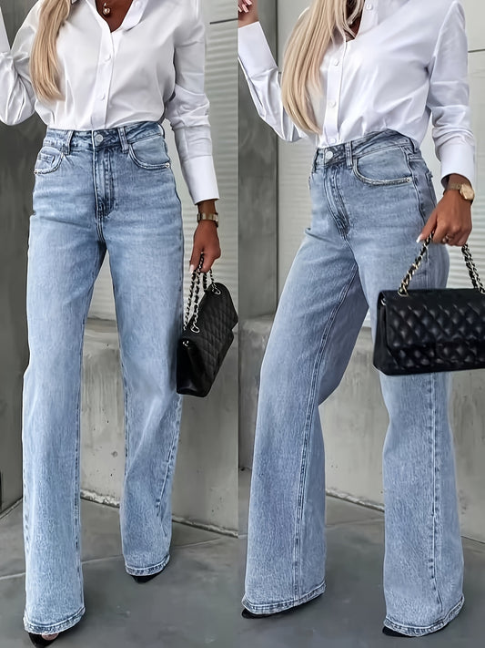 Women's Mid-Rise Straight Leg Jeans - Powder Blue – blue option – main product image