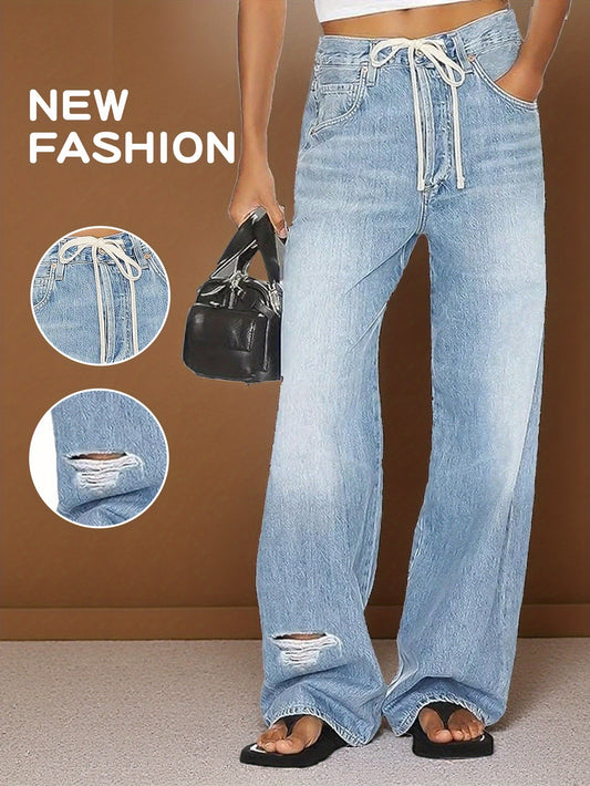 Women's Mid-Rise Wide Leg Jeans - Light Blue Pocket Detail – Blue option – main product image