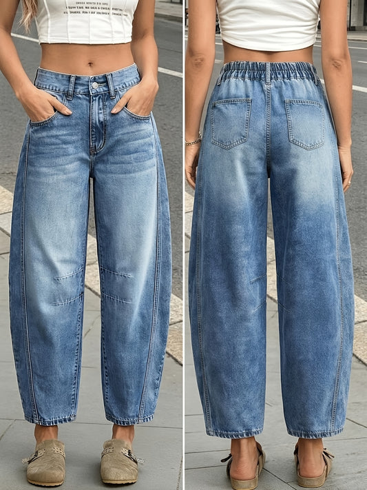 Women's Mid-Rise Wide Leg Jeans - Sea Blue Vintage Wash – Blue option – main product image