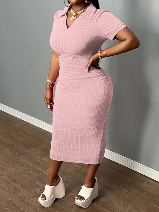 Women's Midi Bodycon Dress – Short Sleeve – Pink option – main product image