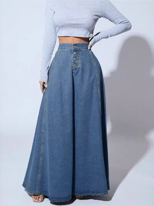 Women's Midi Denim Skirt - Button Front – Blue option – main product image