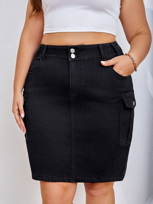 Women's Midi Denim Skirt - Button Front Black – Black option – main product image