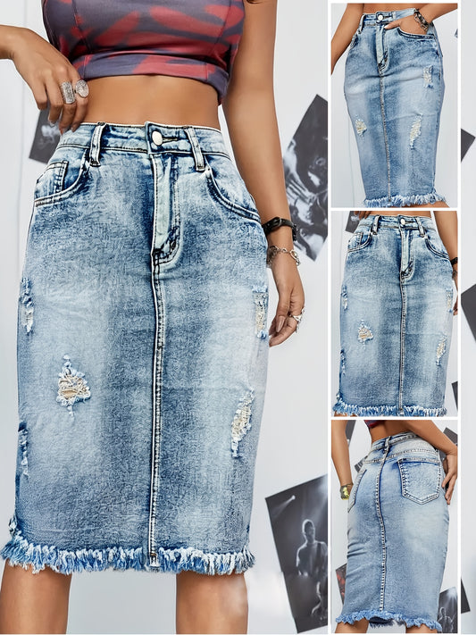 Women's Midi Denim Skirt - Distressed – Blue option – main product image