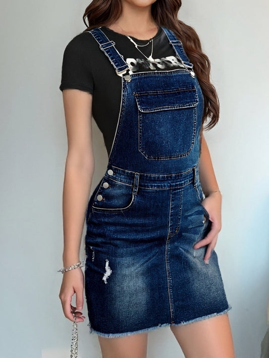 Women's Midi Denim Skirt - Distressed Medium Blue – Blue option – main product image
