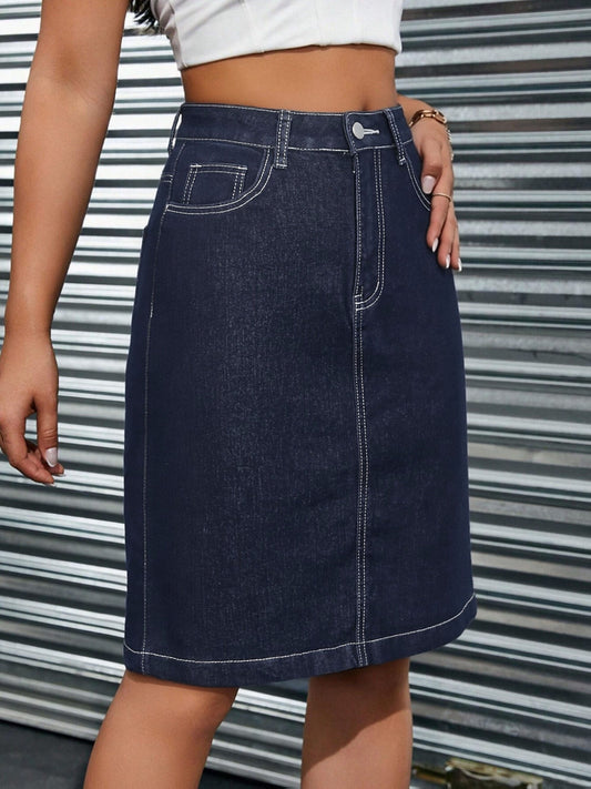 Women's Midi Denim Skirt - Pocket Detail – Blue option – main product image