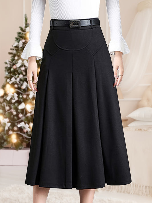 Women's Midi Pleated Skirt - High-Waist Pocket Detail – Black option – main product image