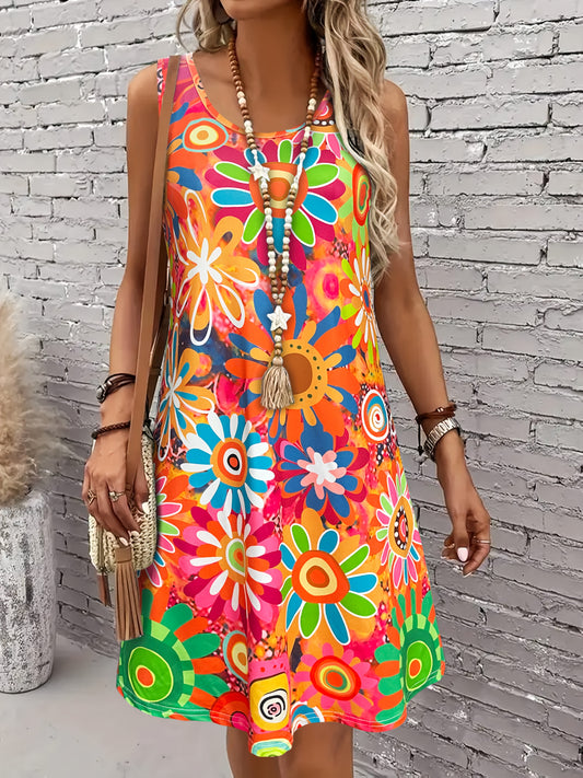 Women's Mixed Colors Floral Vacation Dress - Sleeveless – main product image