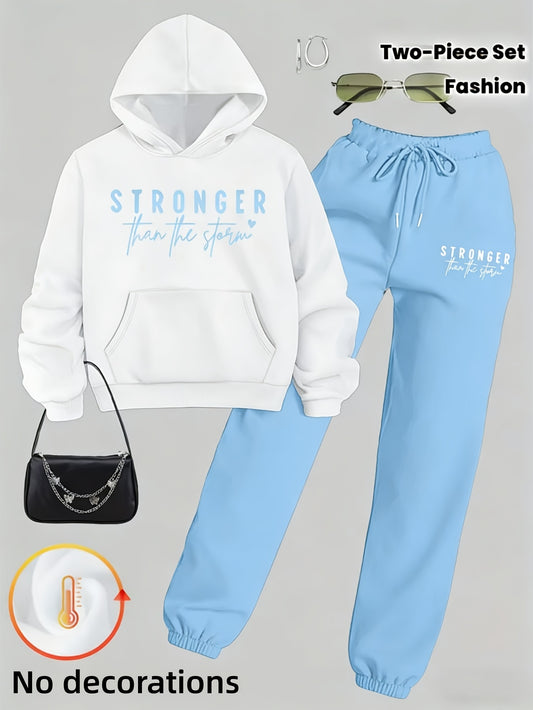 Women's Motivational Hoodie Outfit Set - Stronger Than The Storm Print – Blue option – main product image