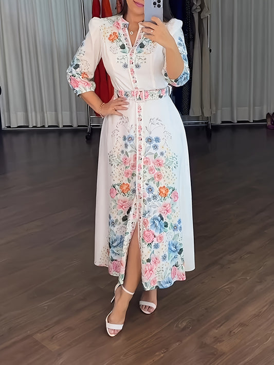 Women's Multicolor Floral Maxi A-Line Dress - Belted – main product image
