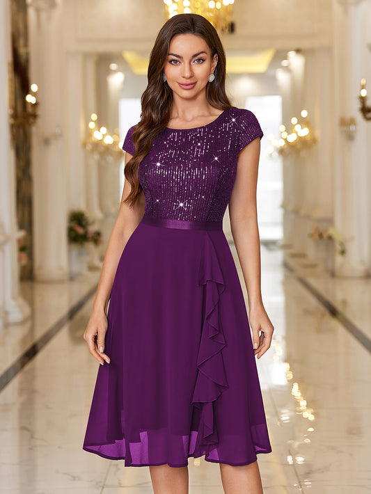Women's Navy Color A-Line Dress - Ruffle – Navy option – main product image