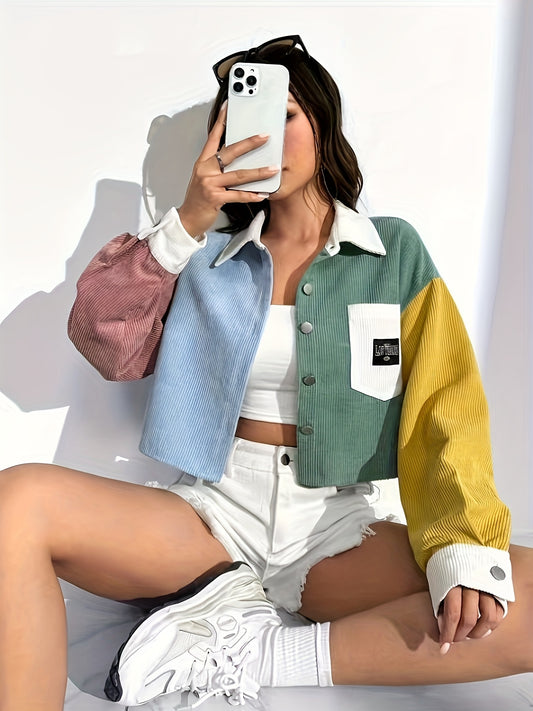 Women's Off-Shoulder Jacket - Color Block Letter Patch – main product image