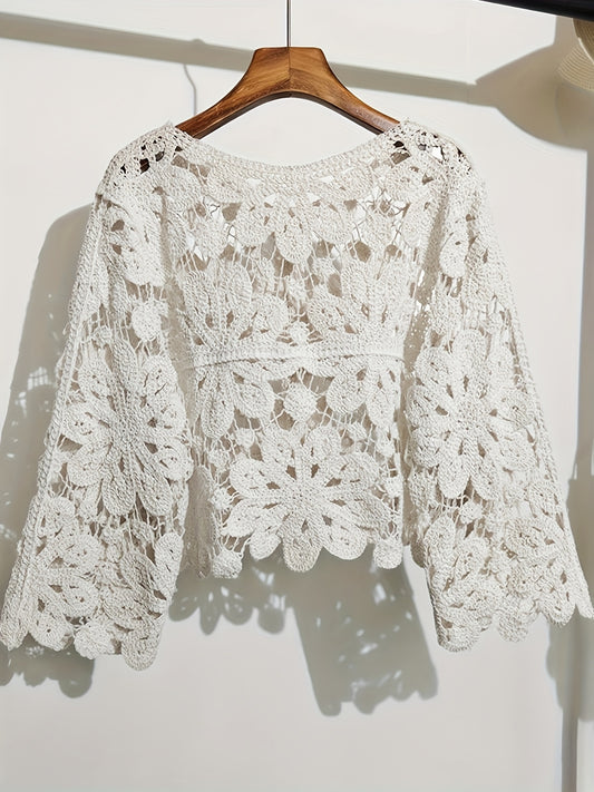 Women's Openwork Denim Open-Front Cardigan – Sizes One-size – main product image