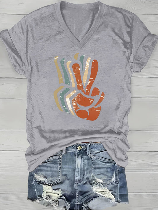 Women's Oversized T-Shirt - V-Neck Short Sleeve – Gray option – main product image