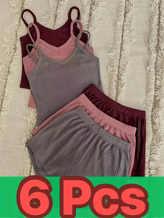 Women's Pajama Set - 6-Piece Solid Color Comfort – main product image