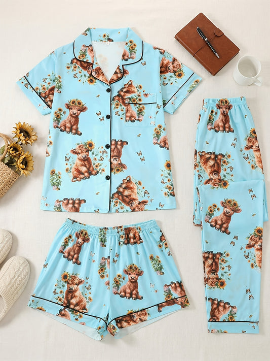 Women's Pajama Set - Floral Print – Blue – main product image