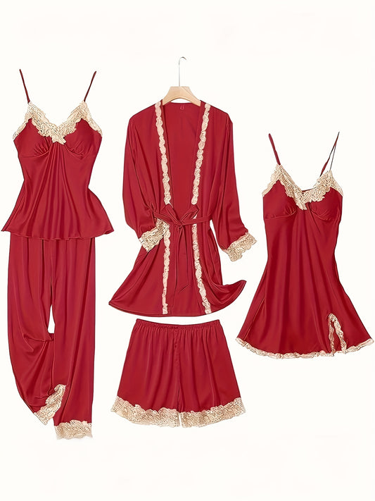 Women's Pajama Set - Satin Lace – Black option – main product image